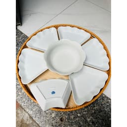 Mâm gỗ đựng bát đĩa - Khay gỗ đựng bộ bát đĩa hoa mặt trời - Mâm để bộ bán đĩa cúng gia tiên 8
