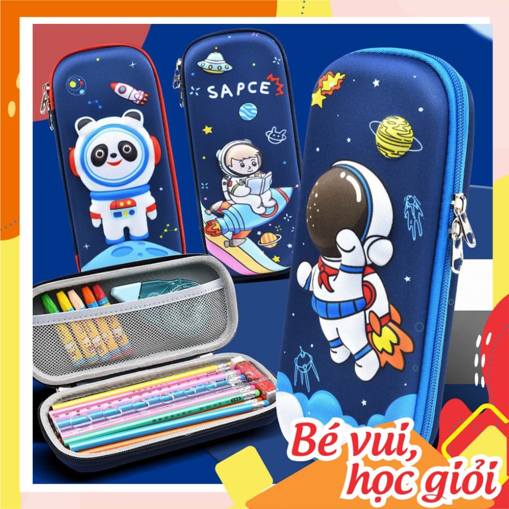 Hộp bút 3D trẻ em, hộp đựng bút cho bé trai học sinh cỡ lớn hình phi hành gia in nổi dễ thương