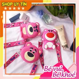 [Mới] Túi xách đeo chéo silicon hình gấu dâu lotso, thời trang dễ thương, đựng mỹ phẩm tai nghe thẻ 1