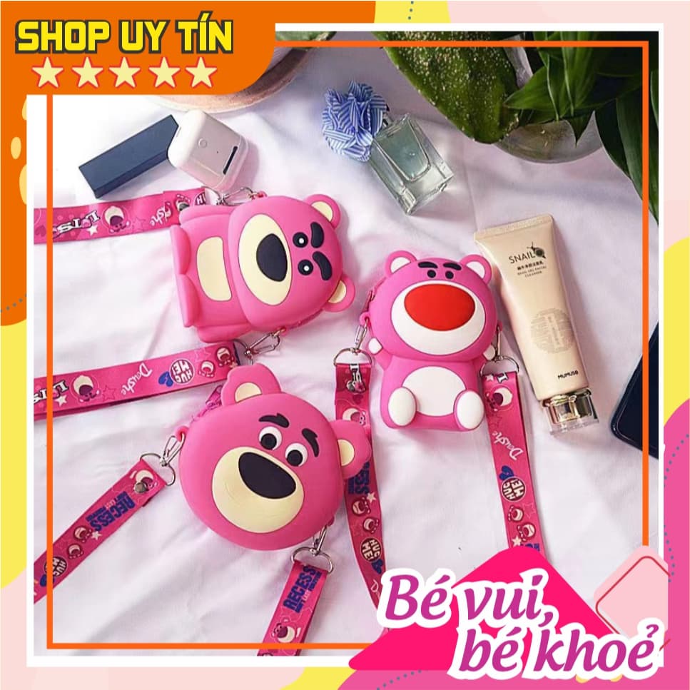 [Mới] Túi xách đeo chéo silicon hình gấu dâu lotso, thời trang dễ thương, đựng mỹ phẩm tai nghe thẻ
