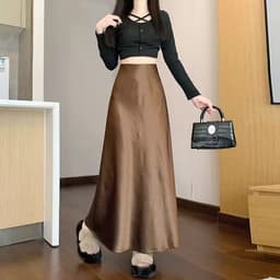 [ MONALIZA ] Chân Váy Dài Chân Váy Xoè Chân Váy Lụa Nhăn Cao Cấp 4
