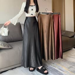 [ MONALIZA ] Chân Váy Dài Chân Váy Xoè Chân Váy Lụa Nhăn Cao Cấp 5