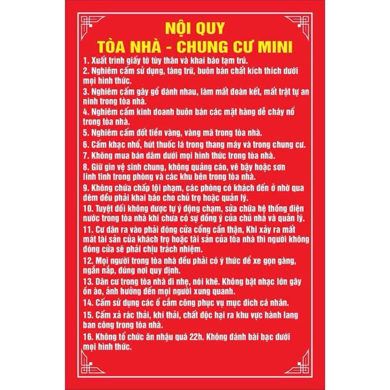 Bảng hiệu nội quy nhà trọ, chung cư, tòa nhà chất liệu alu - Biển hiệu nội quy nhà trọ, Chung cư mini chuẩn phổ biến