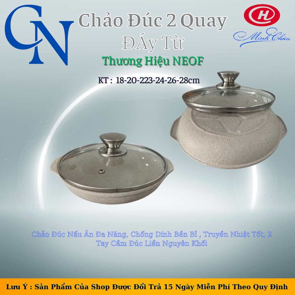Chảo Chống Dính Đáy Từ-Chảo Đúc 2 Quay Nguyên Khối
