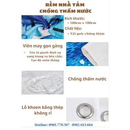 Rèm nhà tắm chống thấm nước DUYHUE, kích thước 1m8 x 1m8 chất liệu vải chống thấm 6