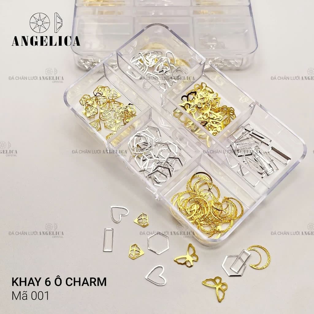 Khay charm nail kim loại ánh vàng, ánh bạc trang trí móng Nail Bảo An