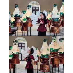 Set đồ lam, thiết kế mặc Tết Gấm Quảng Châu tay phồng 2 bên rút dây kèm quần dài Tuyết Nhung 7