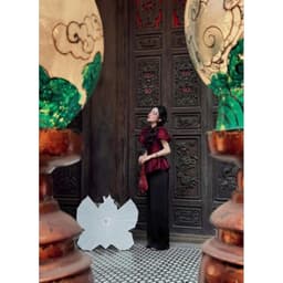 Set đồ lam, thiết kế mặc Tết Gấm Quảng Châu tay phồng 2 bên rút dây kèm quần dài Tuyết Nhung 3