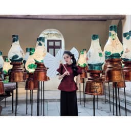 Set đồ lam, thiết kế mặc Tết Gấm Quảng Châu tay phồng 2 bên rút dây kèm quần dài Tuyết Nhung 4