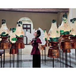 Set đồ lam, thiết kế mặc Tết Gấm Quảng Châu tay phồng 2 bên rút dây kèm quần dài Tuyết Nhung 5