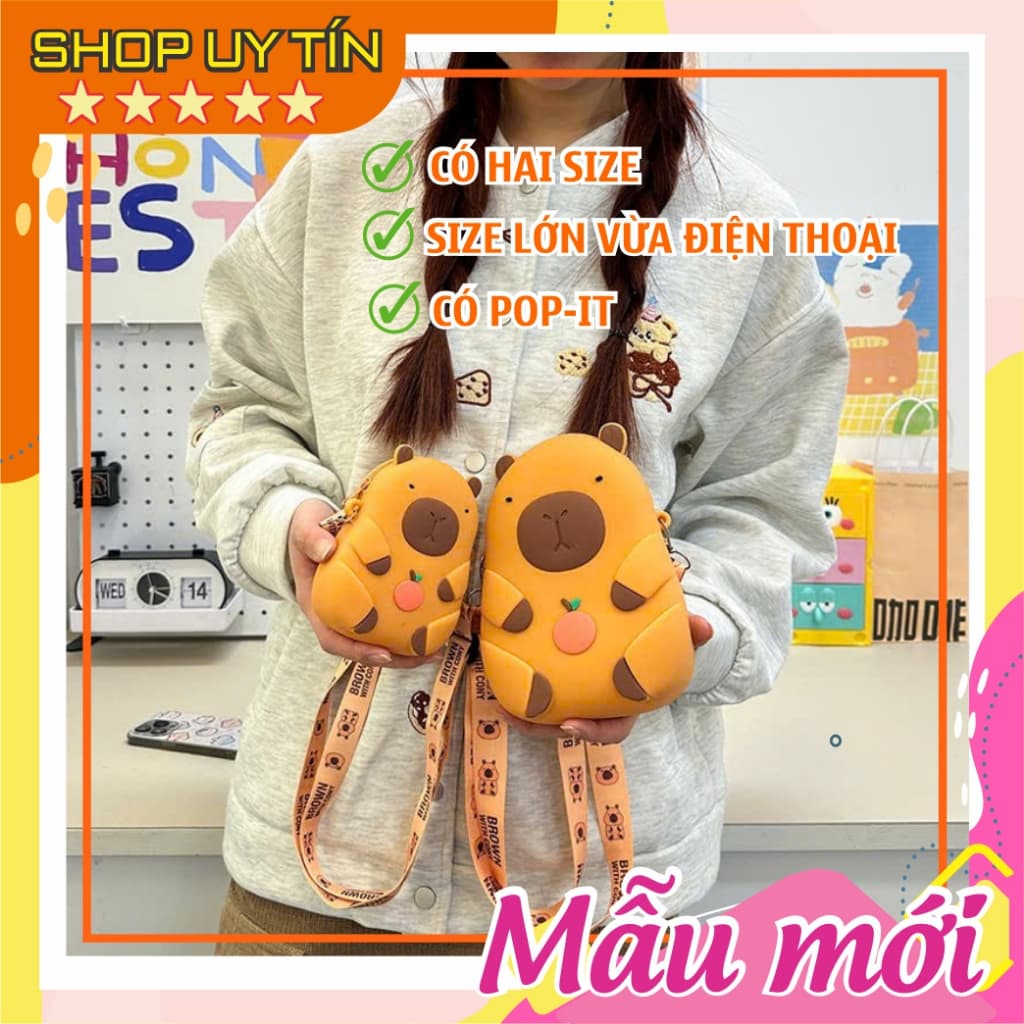 Lớn, vừa điện thoại] Túi xách silicon pop-it đeo chéo chuột lang nước Capybara đựng lì xì thời trang