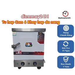 Tủ hấp cơm công nghiệp 6 khay Việt Nam, điện và gas kết hợp, nhiều tính năng hẹn giờ tiện lợi. 3