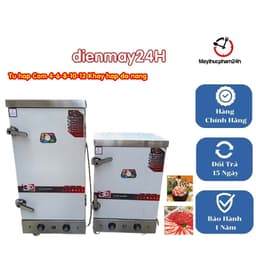 Tủ hấp cơm công nghiệp 6 khay Việt Nam, điện và gas kết hợp, nhiều tính năng hẹn giờ tiện lợi. 6