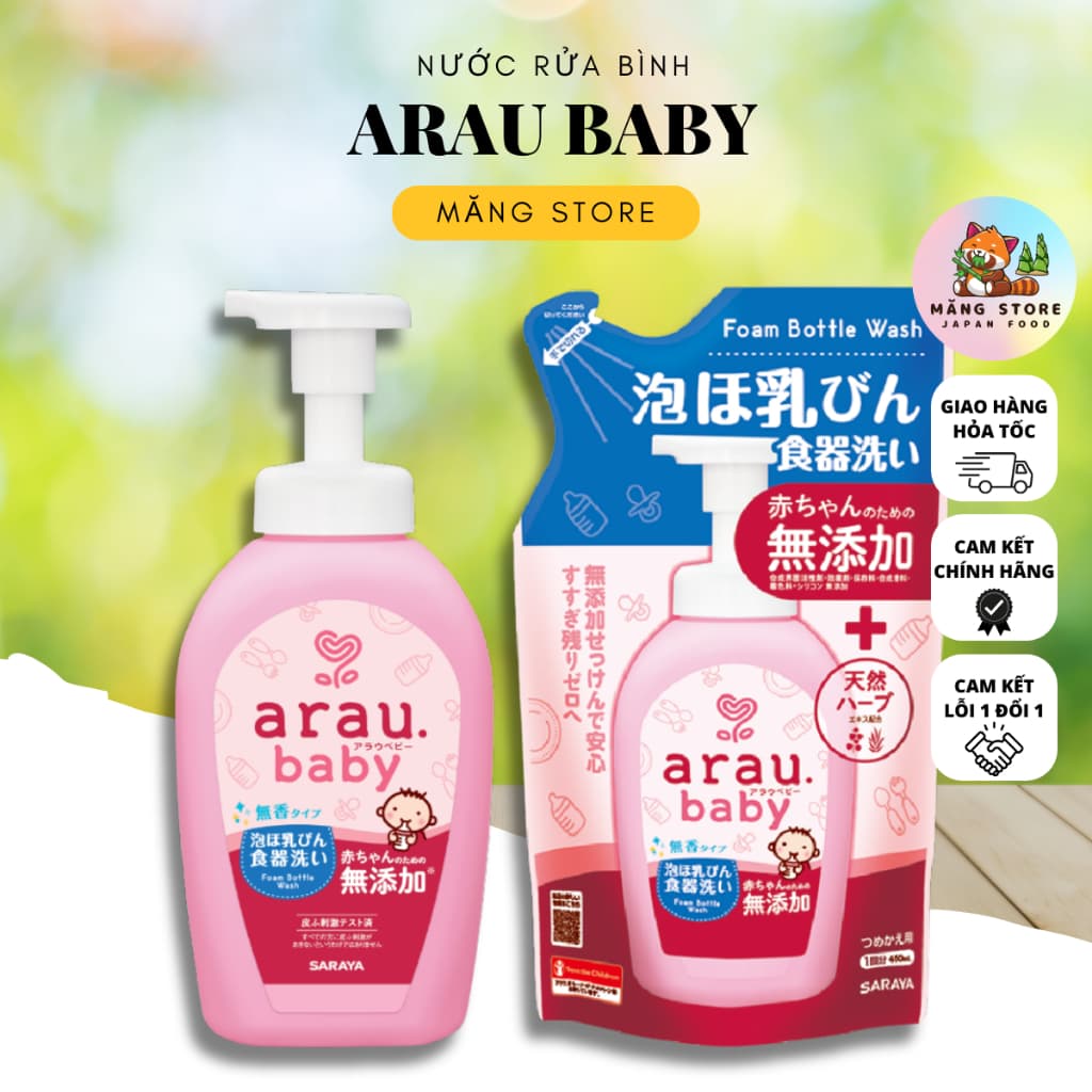 (Mẫu Mới) Nước RỬA BÌNH ARAU Baby Nhật CHAI 500ML/TÚI 450ML