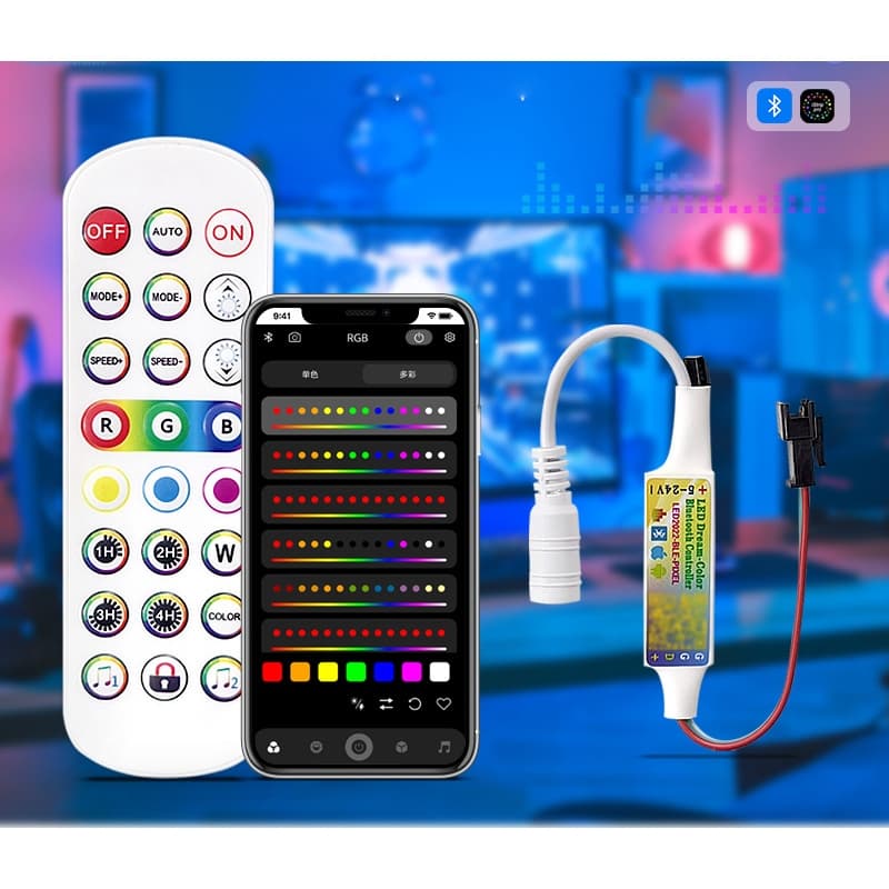 BLE005 ĐIỀU KHIỂN LED FULL MÀU ARGB WS2812B WS2811 UCS1903 NHÁY THEO NHẠC HỖ TRỢ APP VÀ REMOTE