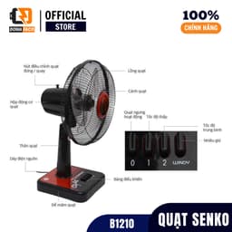 Quạt để bàn Senko B1210 công suất 40W màu đen 3 cánh gió mạnh bảo hành 24 tháng 2