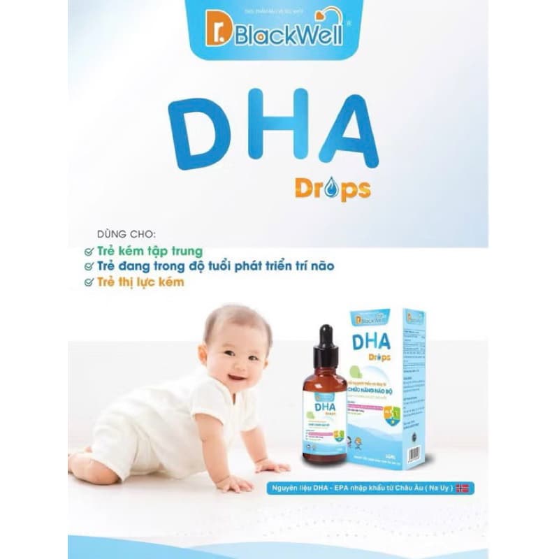 DHA Drops DR brackWell giúp bé phát triển não bộ , tốt cho mắt , giảm tăng động ở trẻ , giúp bé nhanh nói  tập trung