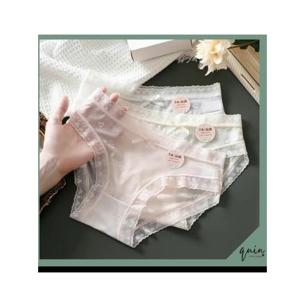 Set 10 Quần Lót Nữ Ren 7A Xuyên Thấu, Quần chíp nổi hình trái tim mềm mỏng, Thoáng mát