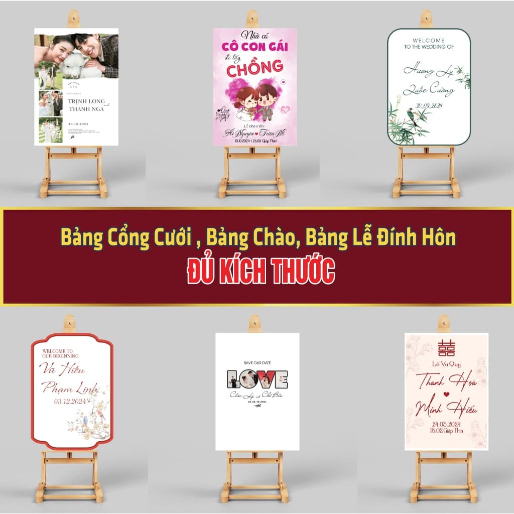 [Bảng Cổng Cưới Đủ Kích Thước 40x60,50x70,60x80] Bảng Cổng Cưới, Bảng Tên Dâu Rể, Bảng Welcome Trang Trí Đám Cưới