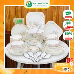 Bộ Bát Đĩa Gốm Sứ Tráng Men 26 Món Họa Tiết Hoa Mộc Hương Dày Dặn Sang Trọng 1