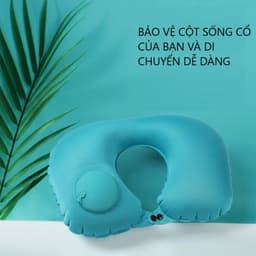 Gối chữ U kê cổ du lịch bơm hơi tự động HOKO gối bơm hơi TPU nhấn nút không cần thổi bằng miệng nhỏ gọn dễ mang theo 4