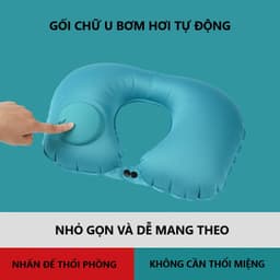 Gối chữ U kê cổ du lịch bơm hơi tự động HOKO gối bơm hơi TPU nhấn nút không cần thổi bằng miệng nhỏ gọn dễ mang theo 2