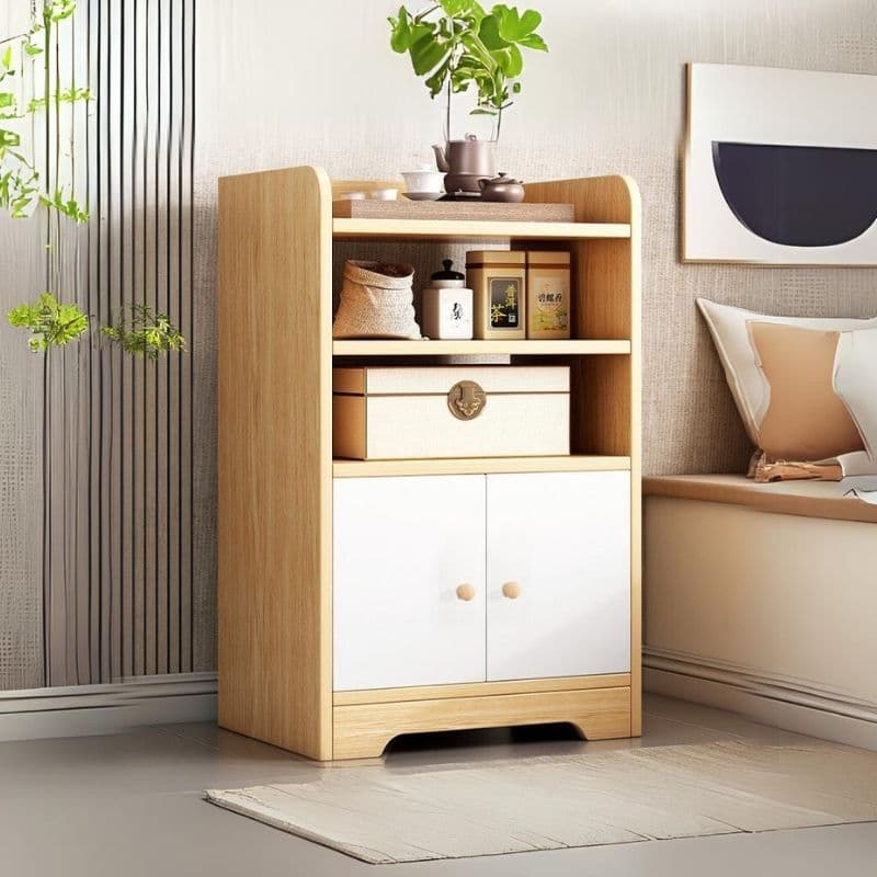 Tủ đầu giường chữ E, kệ đầu giường 2 ngăn decor, táp đầu giường có cánh gỗ MDF phủ Melamine ND86