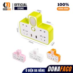 Bộ chia ổ cắm đIện 3 chấu và 2 cổng usb, 4 ổ cắm đIện tiện lợI có đèn ngủ 4