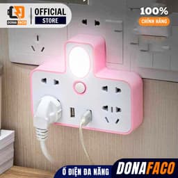 Bộ chia ổ cắm đIện 3 chấu và 2 cổng usb, 4 ổ cắm đIện tiện lợI có đèn ngủ 2