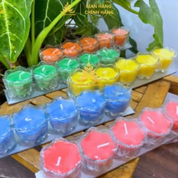 Vỉ 5 Ly Nến Bơ Hoa Mai Ngũ Sắc, Nến Bơ Dâng Phật Cúng Mụ, Cúng Thần Tài Cúng Dường An Toàn Không Khói 1