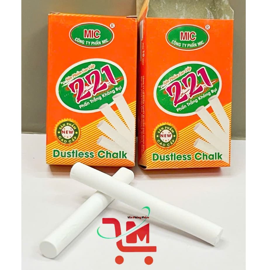 Phấn Trắng Không Bụi 221 MIC,Gồm 10 Viên Phấn Dùng Cho Giáo Viên,Học Sinh,Sinh Viên,Giảng Viên,Chất Lượng Tốt