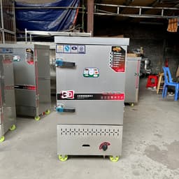 Tủ hấp gas 8 khay chuyên dùng hấp cơm, gà muối, giò chả, xúc xích hiệu quả. 2