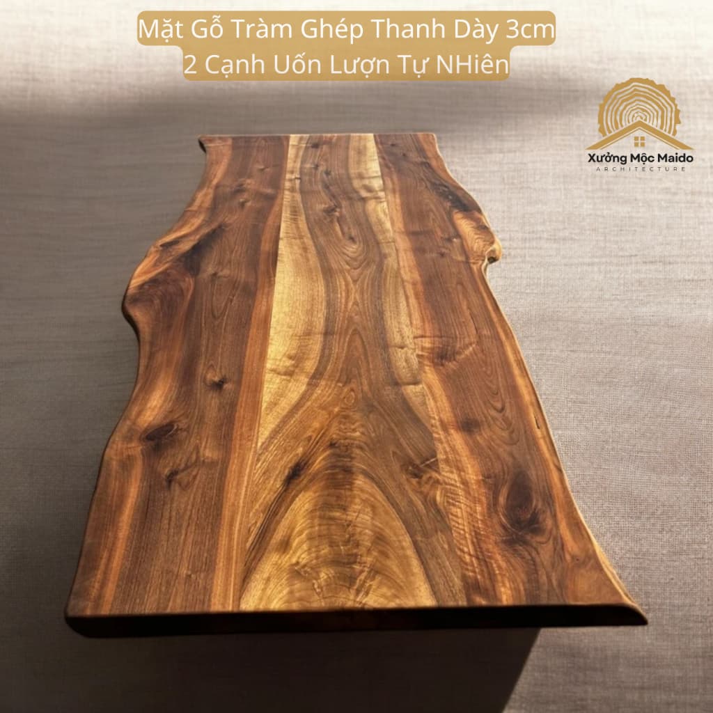 Mặt Bàn Gỗ Tràm Ghép Thanh 2 Cạnh Uốn Lượn Tự Nhiên Dày 3cm - Xưởng Mộc Maido