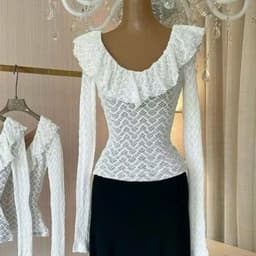Áo Thun Nữ Bigsize Tay Dài Ren Lưới 2 Lớp Cổ Bèo Ôm Body Co Giãn Mềm Mịn Xinh Xắn LIMO MS353 4
