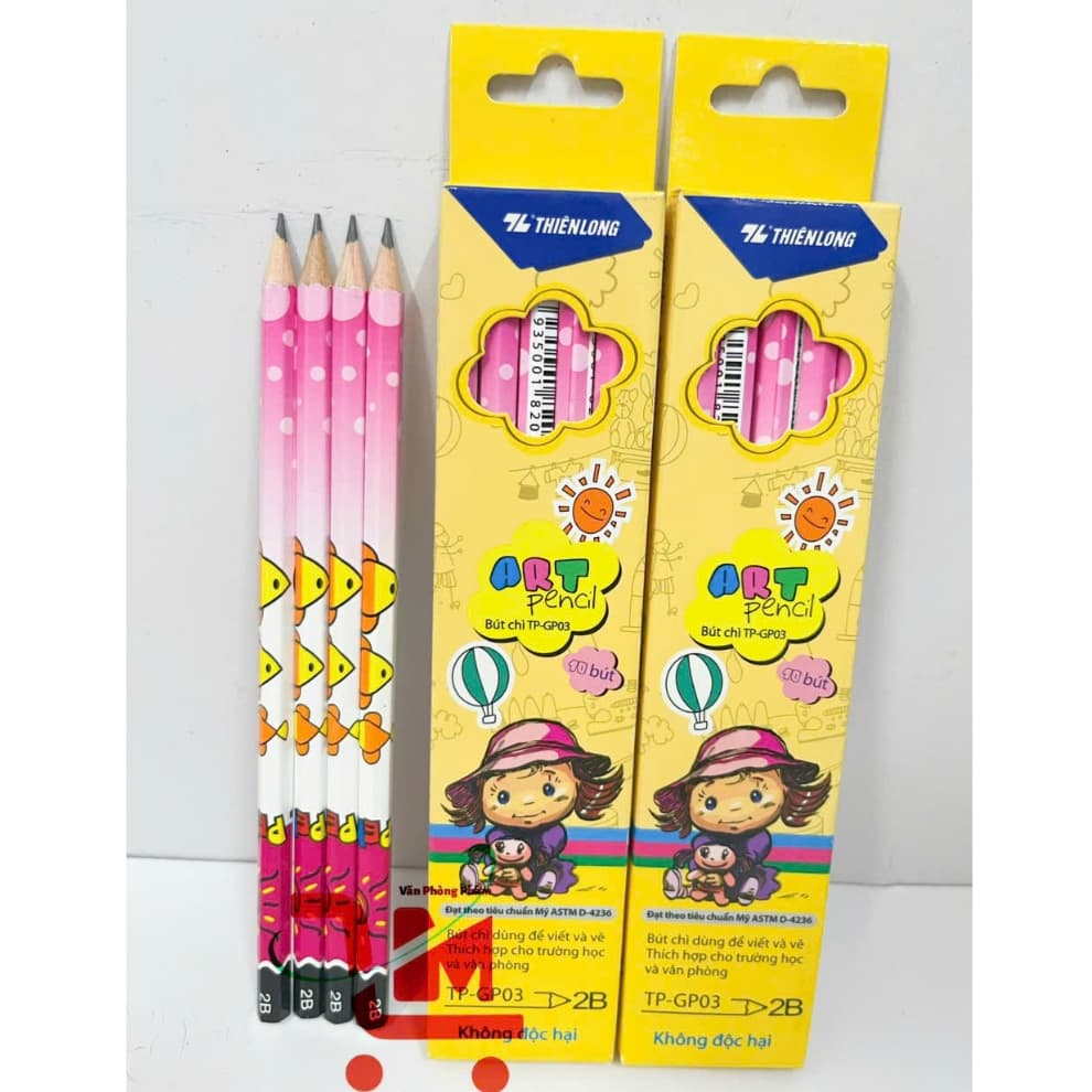 Hộp 10 Cây Bút Chì Không Gôm TP-GP03 Ngòi 2B Thiên Long/Bút Chì Dùng Viết, Vẽ, Phác Thảo Trên Giấy Tập Học Sinh, Sổ Tay