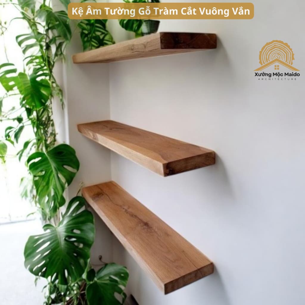 Đợt Gỗ, Kệ Treo Âm Tường Gỗ Tràm Tự Nhiên, Cạnh Thẳng Vuông Vắn
