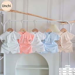 040 Bộ sơ sinh cộc tay Unchi vải petit bamboo vân nổi mềm mát cho bé sơ sinh từ 3-8kg 2