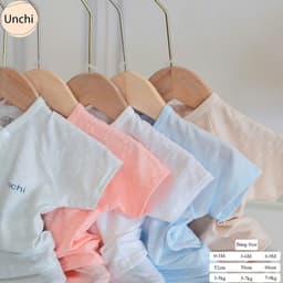 040 Bộ sơ sinh cộc tay Unchi vải petit bamboo vân nổi mềm mát cho bé sơ sinh từ 3-8kg 3