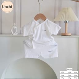 040 Bộ sơ sinh cộc tay Unchi vải petit bamboo vân nổi mềm mát cho bé sơ sinh từ 3-8kg 7
