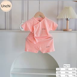 040 Bộ sơ sinh cộc tay Unchi vải petit bamboo vân nổi mềm mát cho bé sơ sinh từ 3-8kg 6