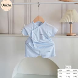 040 Bộ sơ sinh cộc tay Unchi vải petit bamboo vân nổi mềm mát cho bé sơ sinh từ 3-8kg 8
