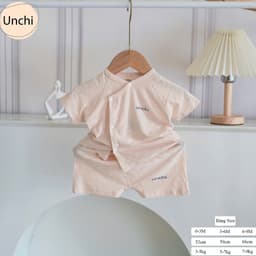 040 Bộ sơ sinh cộc tay Unchi vải petit bamboo vân nổi mềm mát cho bé sơ sinh từ 3-8kg 9