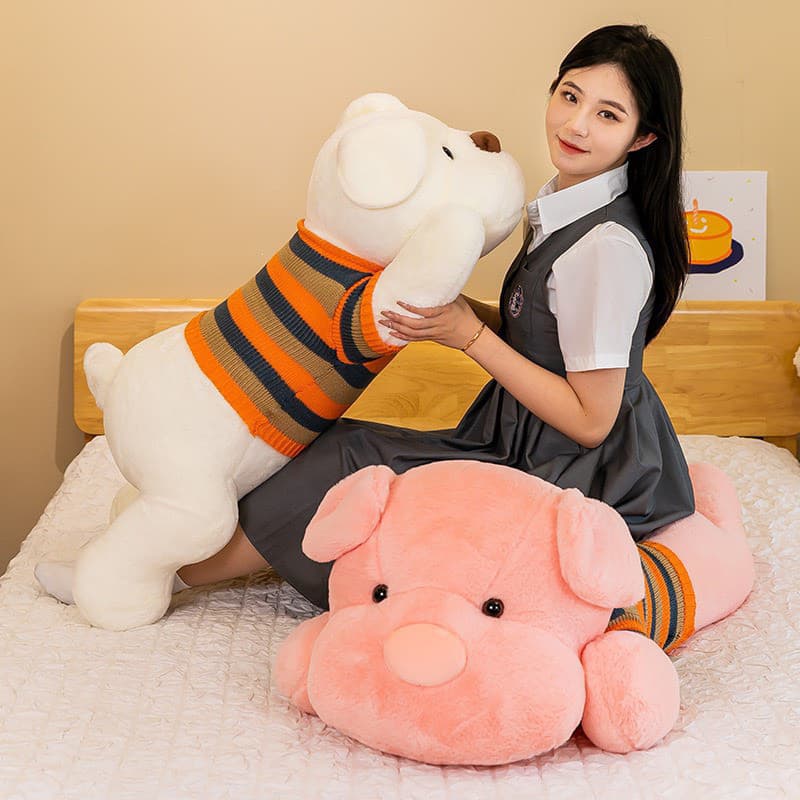 Gấu bông chó ôm-thú nhồi bông siêu cute Gấu bông chú chó mặc áo len đáng yêu dành cho bé ôm đi ngủ - MIU GẤU XINH