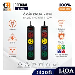 Ổ cắm điện 4 ổ 3 chấu 1 công tắc có nắp chắn Lioa cắm đa năng công suất 1100W dây dài 3M/5M 8