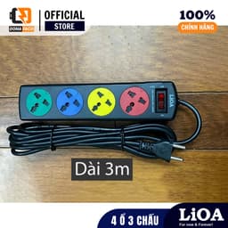 Ổ cắm điện 4 ổ 3 chấu 1 công tắc có nắp chắn Lioa cắm đa năng công suất 1100W dây dài 3M/5M 4