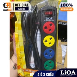 Ổ cắm điện 4 ổ 3 chấu 1 công tắc có nắp chắn Lioa cắm đa năng công suất 1100W dây dài 3M/5M 5