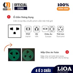 Ổ cắm điện 4 ổ 3 chấu 1 công tắc có nắp chắn Lioa cắm đa năng công suất 1100W dây dài 3M/5M 3