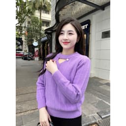 Áo len nữ Evalover Thiết Kế Cổ Choker Đính Ngọc Phối Tơi Kim Tuyến Chất len ép dày, kiểu dáng freesize M629 1