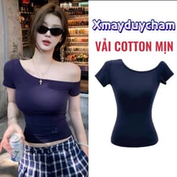 [VẢI COTTON MỊN] Áo Thun Nữ Ôm Lệch Vai Basic đơn giản vải Cotton 4 chiều co giãn mát m819 1