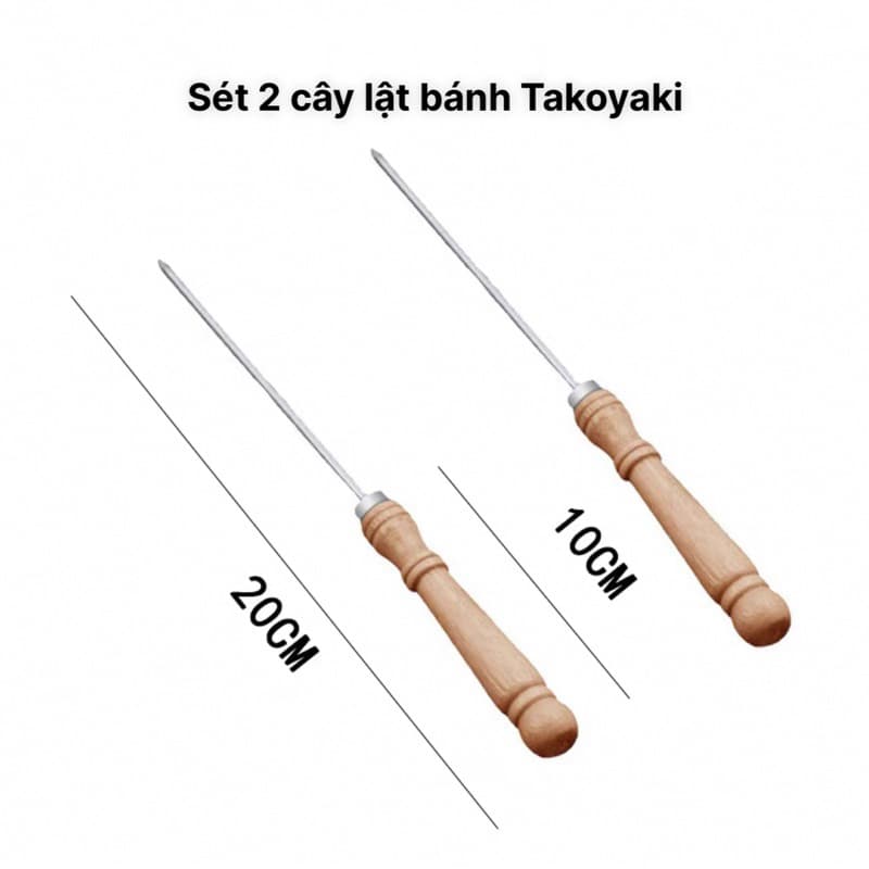 Set 2 Cây xiên lật bánh takoyaki cây lật bánh xiên nướng thịt 20cm chống nóng